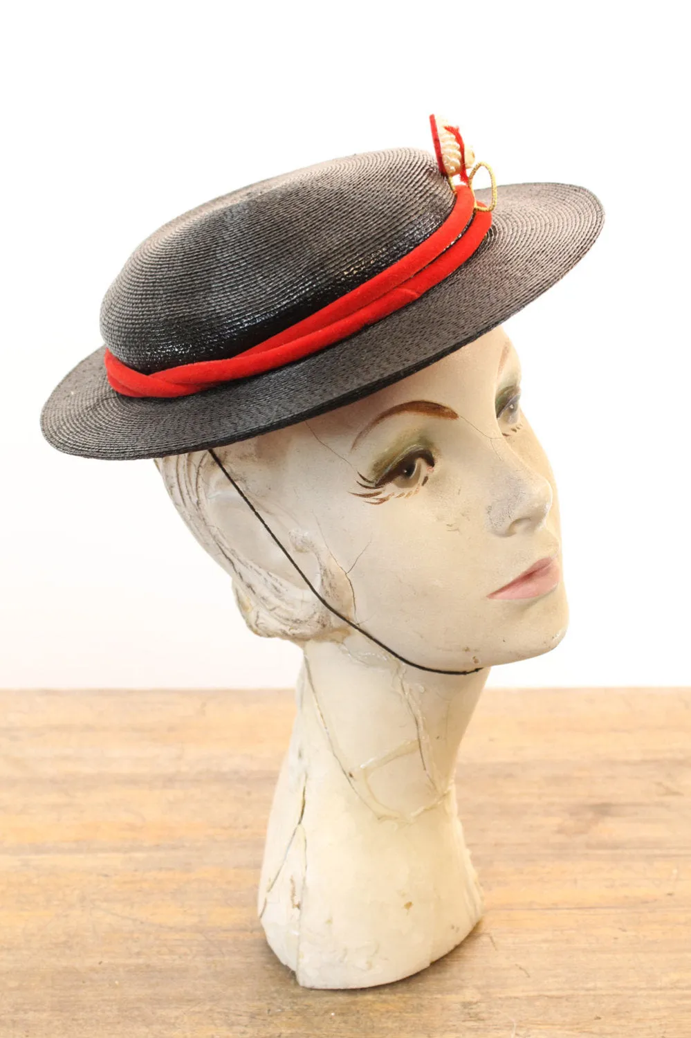 1950s Bon Marche straw boater hat tilt hat | new spring summer