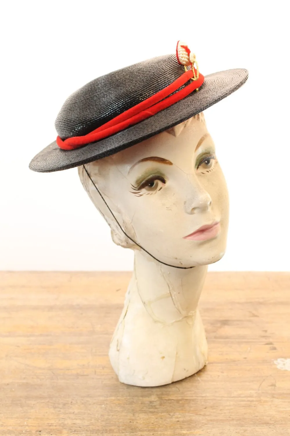 1950s Bon Marche straw boater hat tilt hat | new spring summer