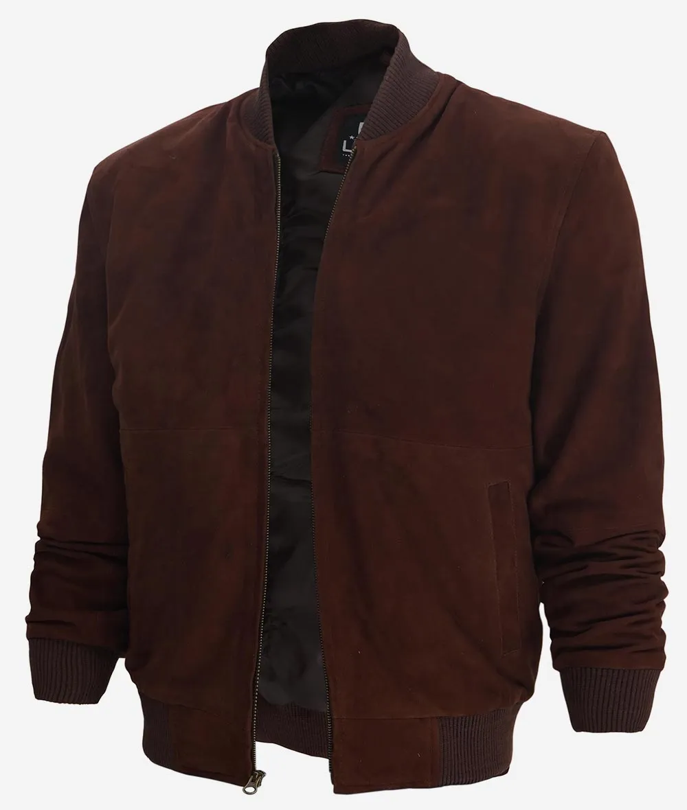 Adamsville Dark Brown Mens Suede Leather Bomber Jacket