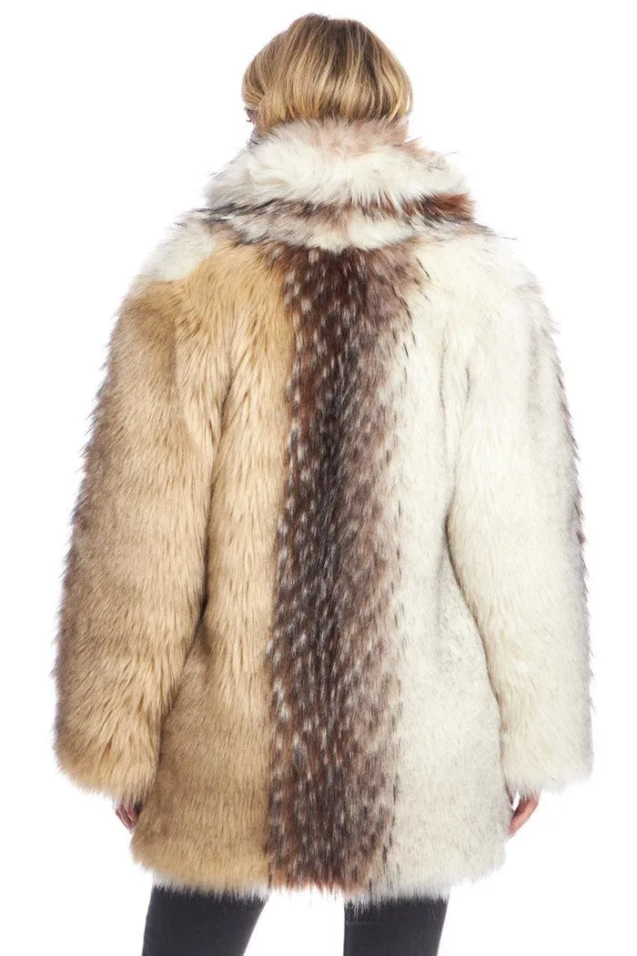 Arctic Wolf Faux Fur Shawl Collar Coat