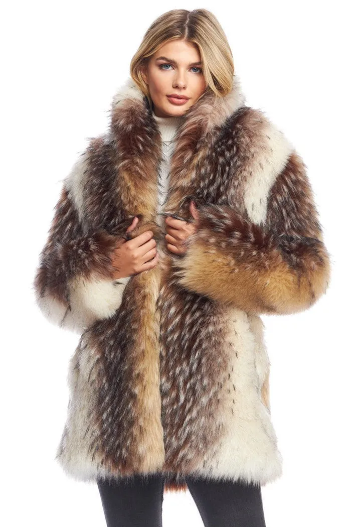 Arctic Wolf Faux Fur Shawl Collar Coat