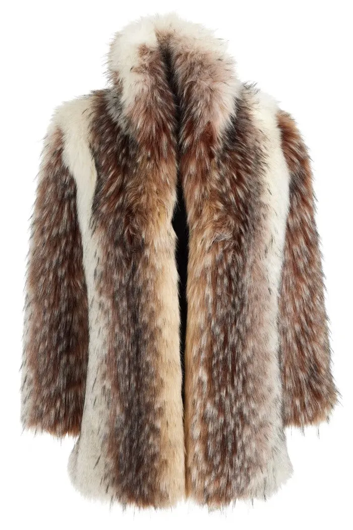 Arctic Wolf Faux Fur Shawl Collar Coat