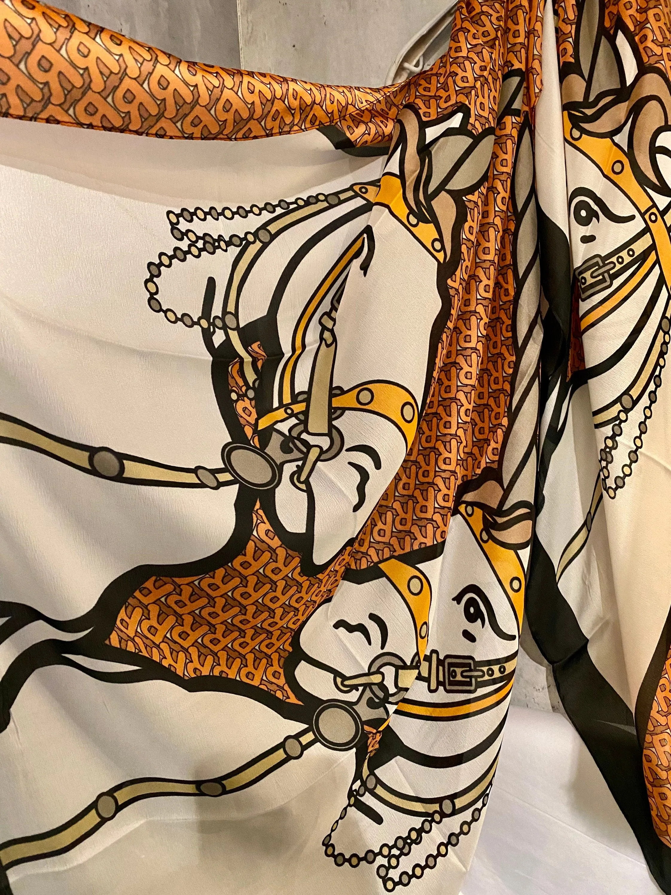 Beautifully handcrafted Unicorn Pattern Brown Silk Blend Scarf