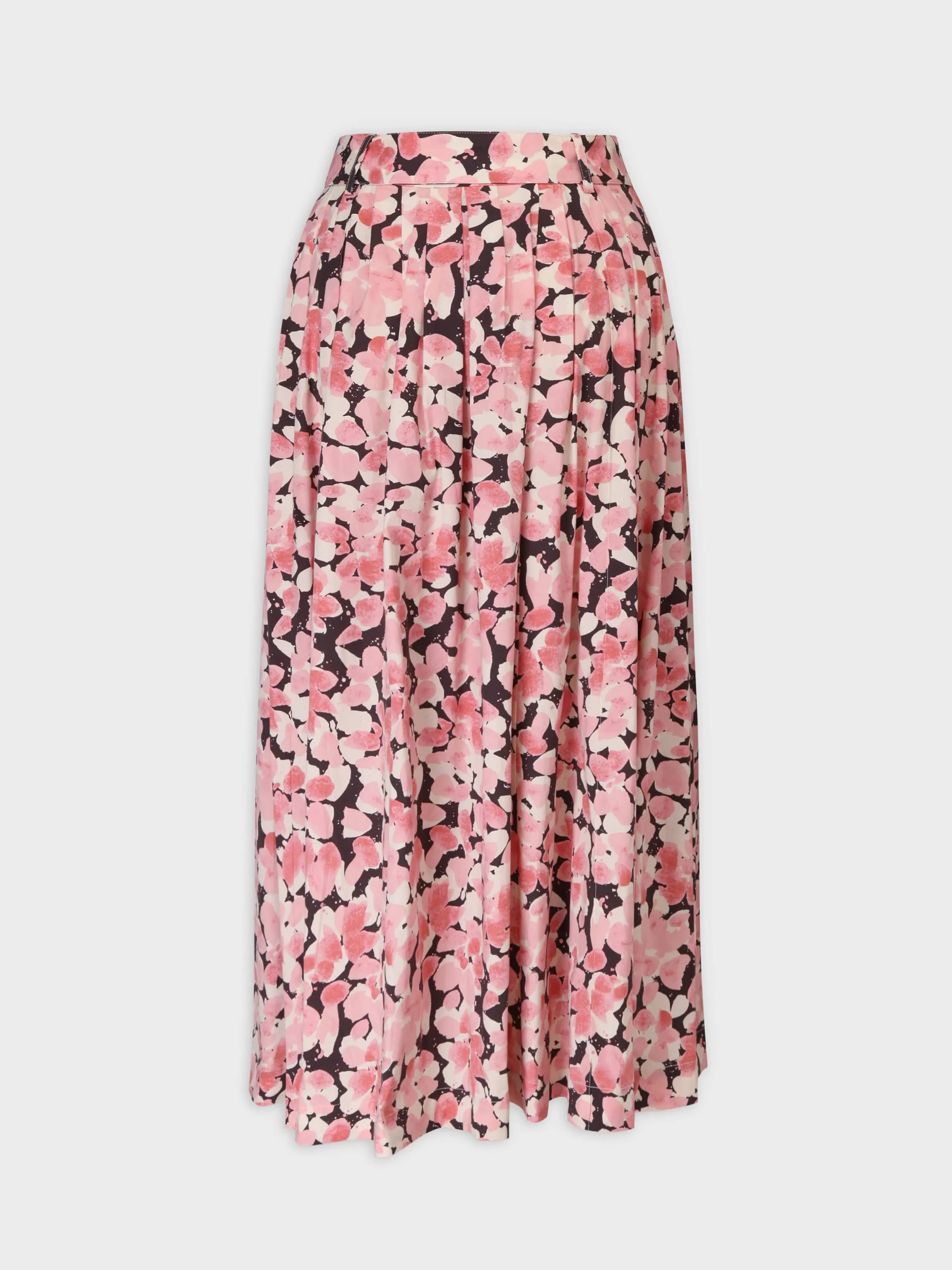 Belted Midi Skirt-Pink/Black Floral