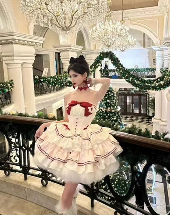 (BFM)PoshePose~Bai Xueji~Lolita Strapless Dress Fishbone Dress