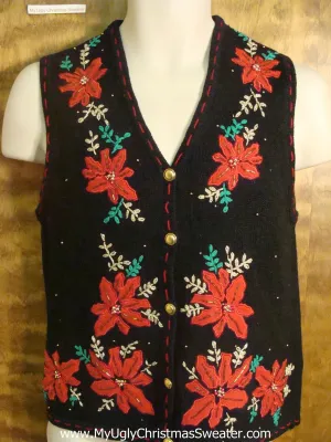 Big Red Poinsettias Ugly Christmas Sweater Vest