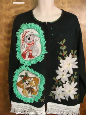 Big White Poinsettias Cat Christmas Sweater