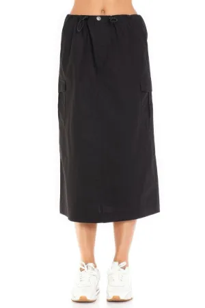 Black Cargo Midi Skirt