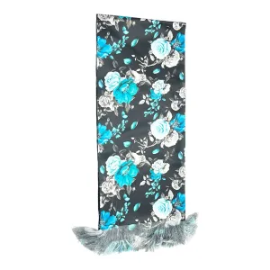 Black Floral Printed Scarf With Pocket Square