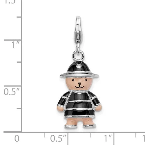 Black Hat and Coat Enamel Teddy Bear Charm (Silver)