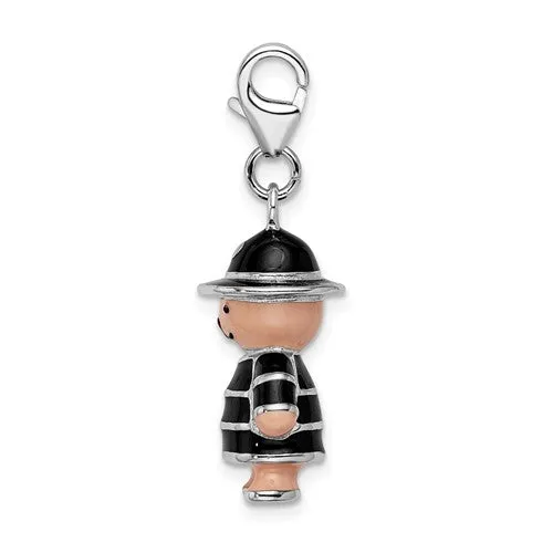 Black Hat and Coat Enamel Teddy Bear Charm (Silver)