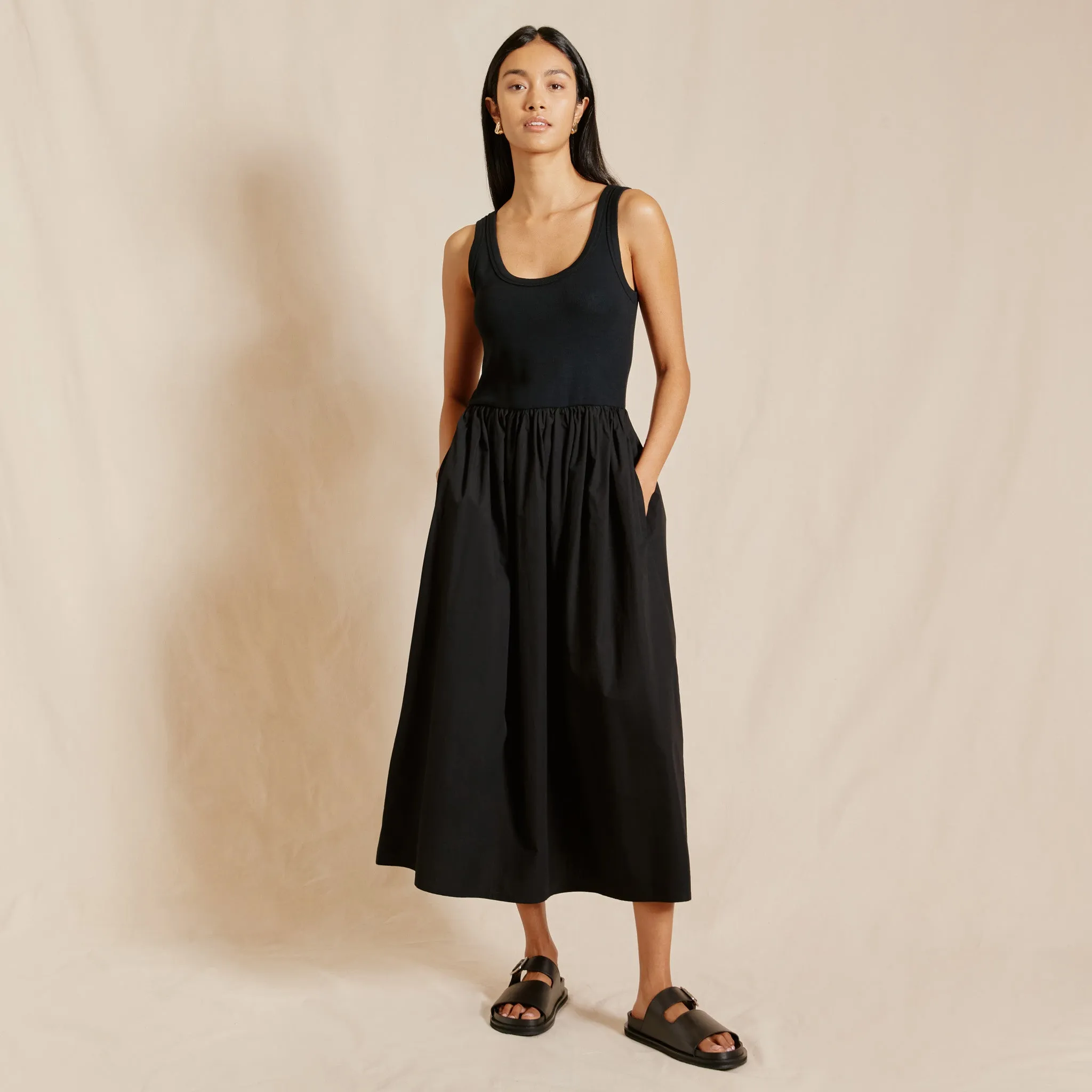 Black Jersey & Woven Mix Vest Dress by Albaray