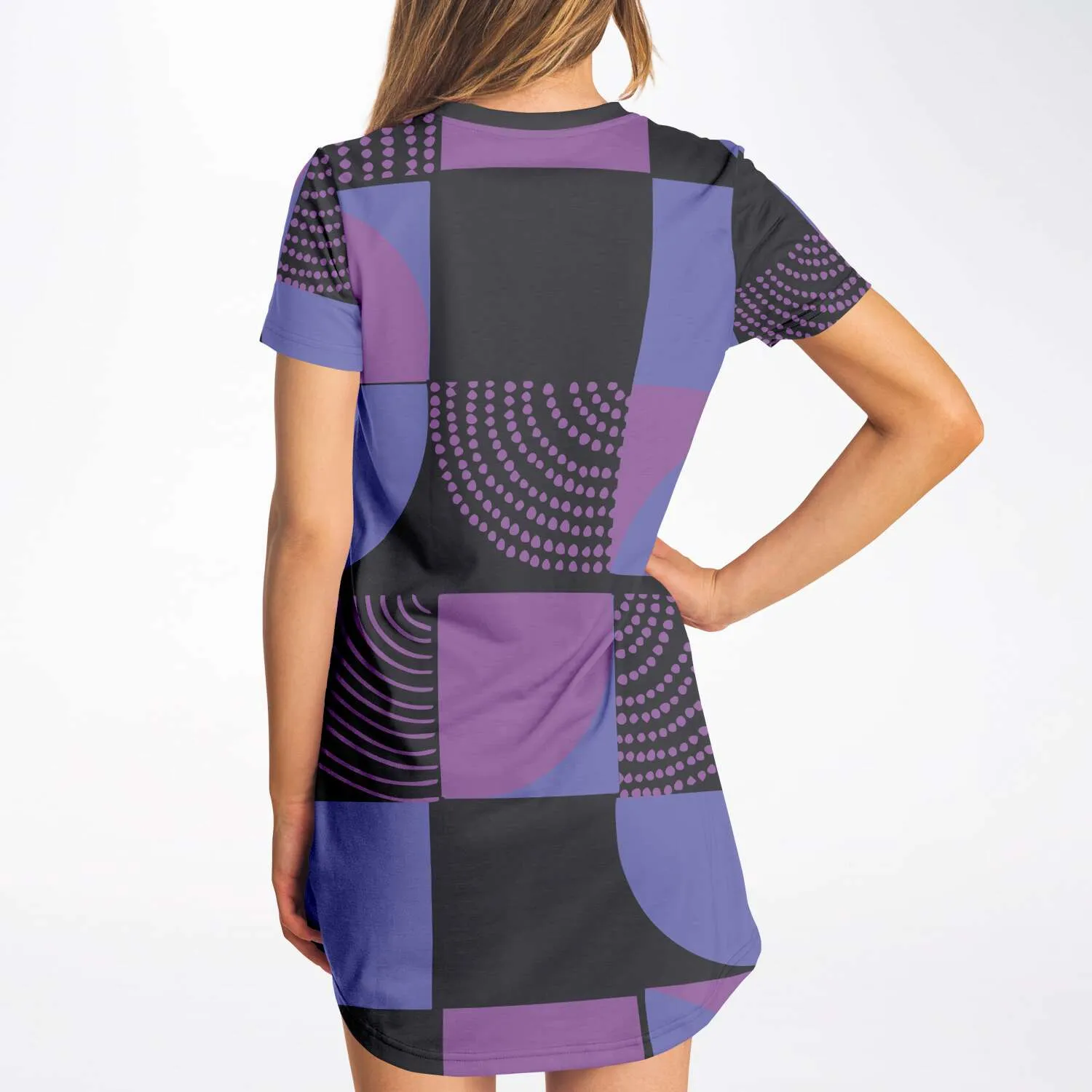 Blue Violet Black Geometric T Shirt Dress