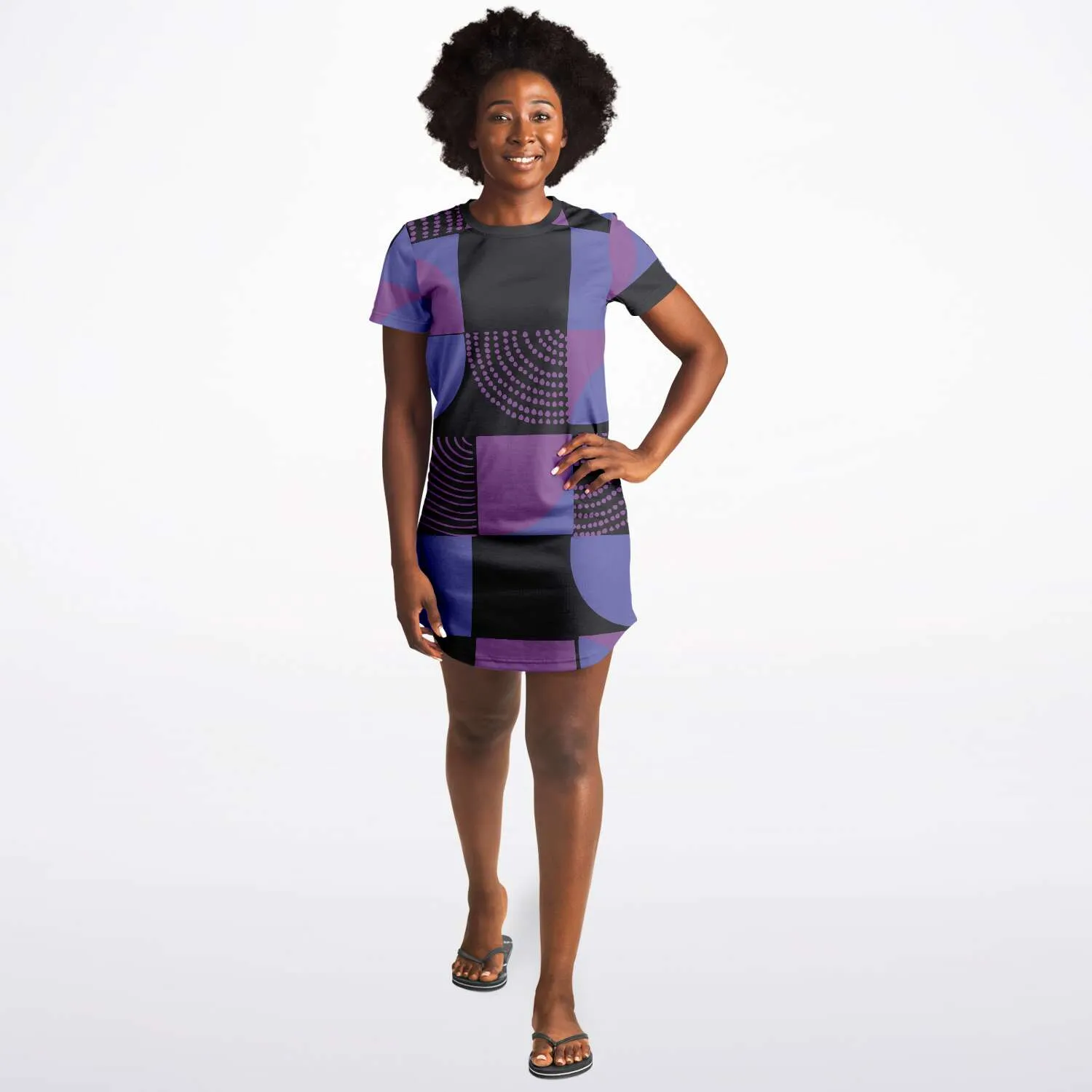 Blue Violet Black Geometric T Shirt Dress