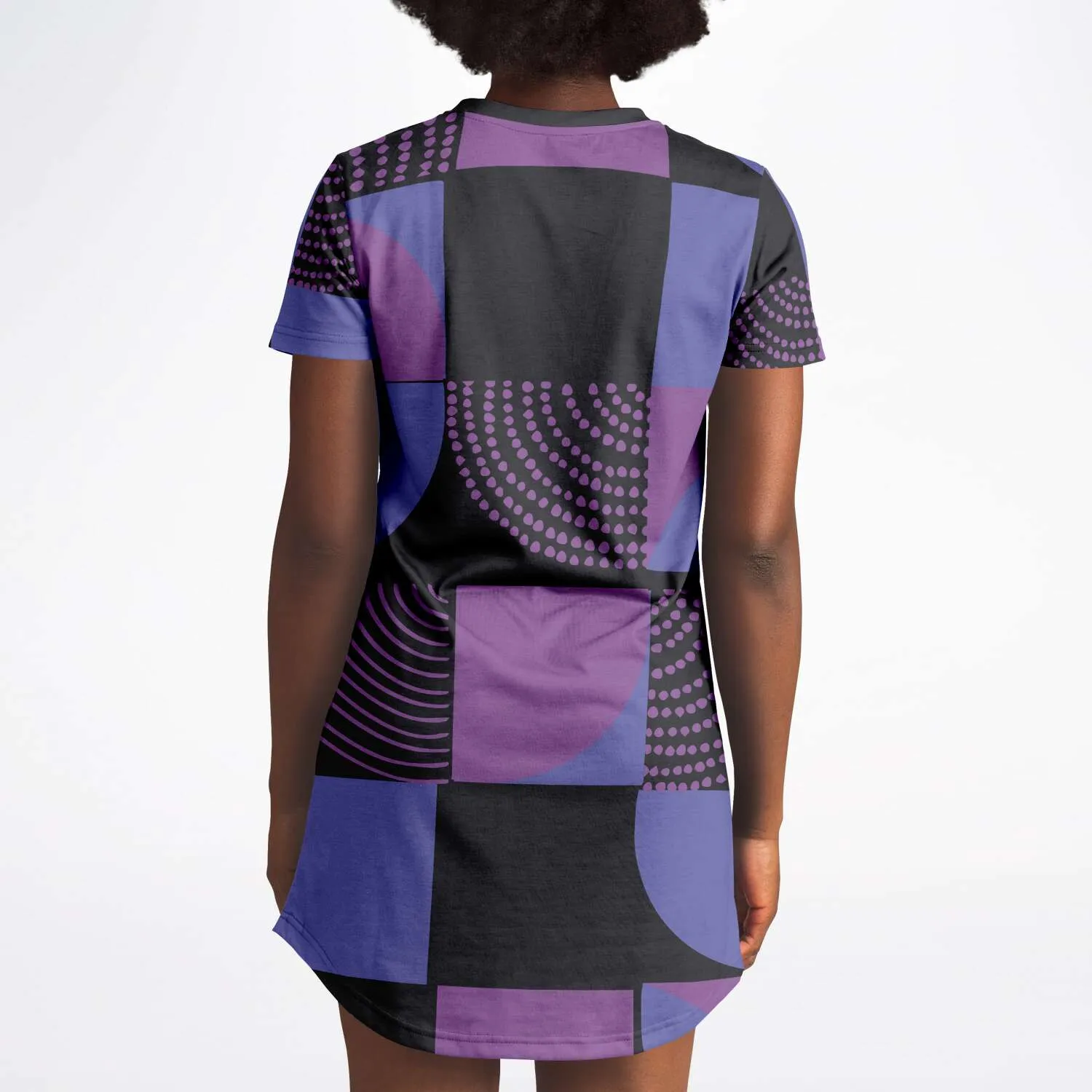 Blue Violet Black Geometric T Shirt Dress