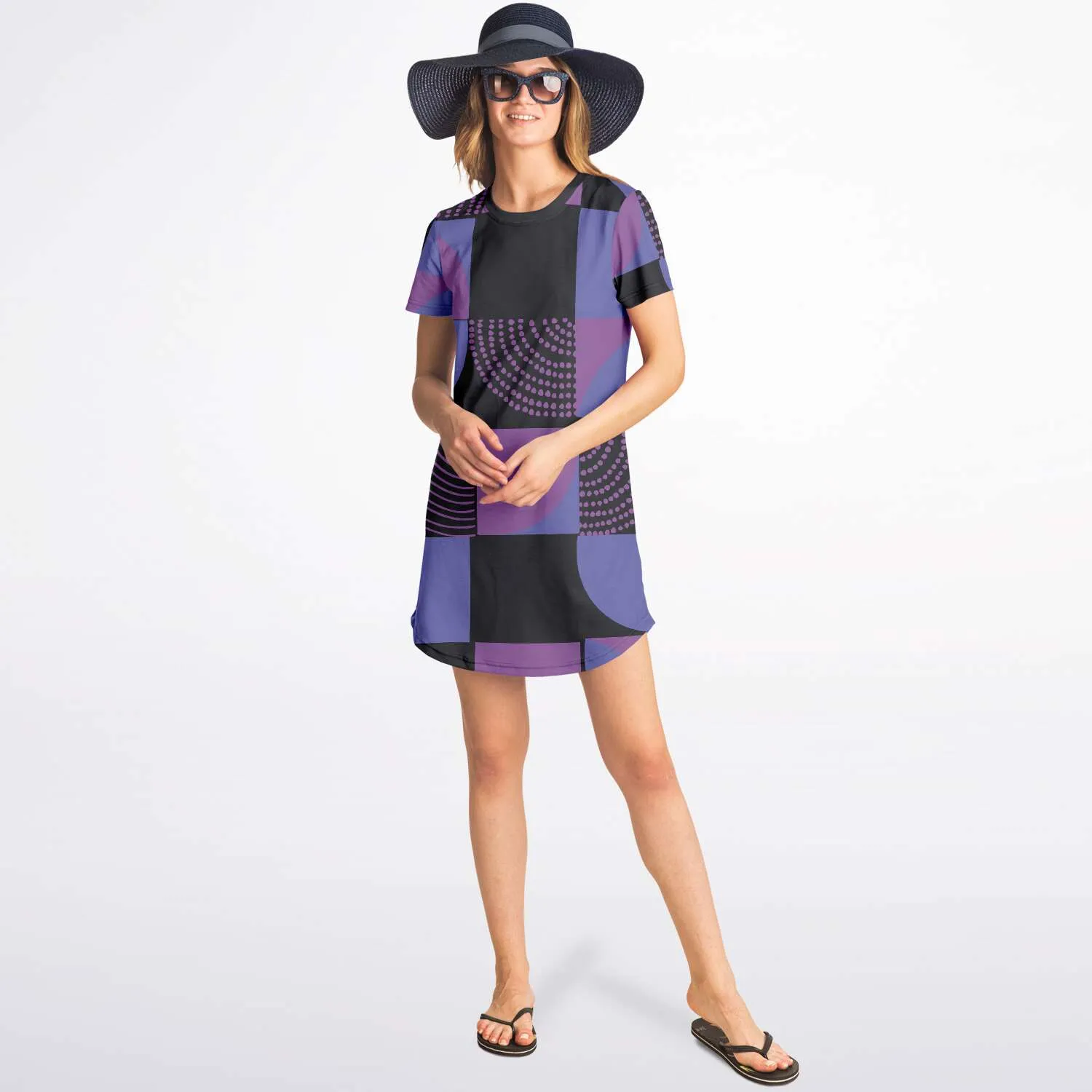 Blue Violet Black Geometric T Shirt Dress