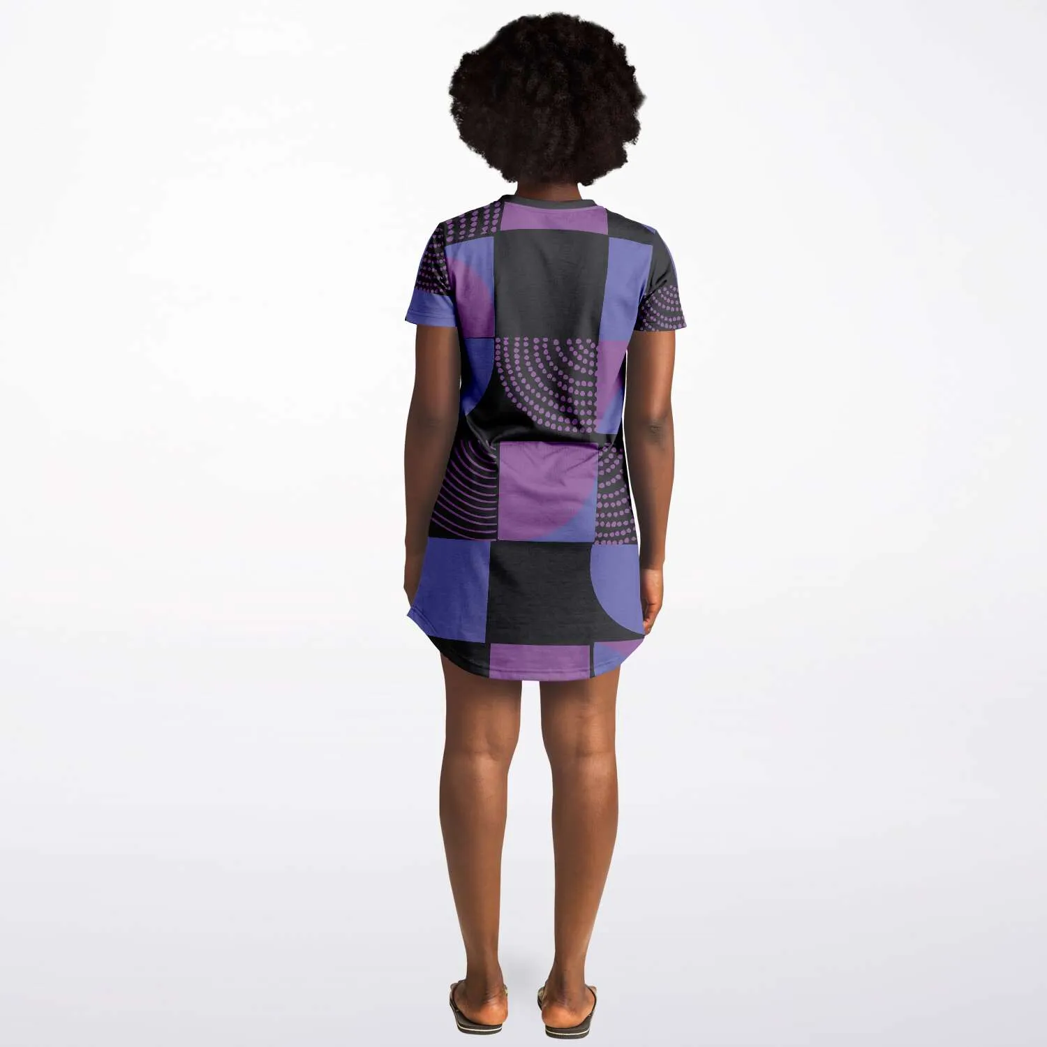 Blue Violet Black Geometric T Shirt Dress