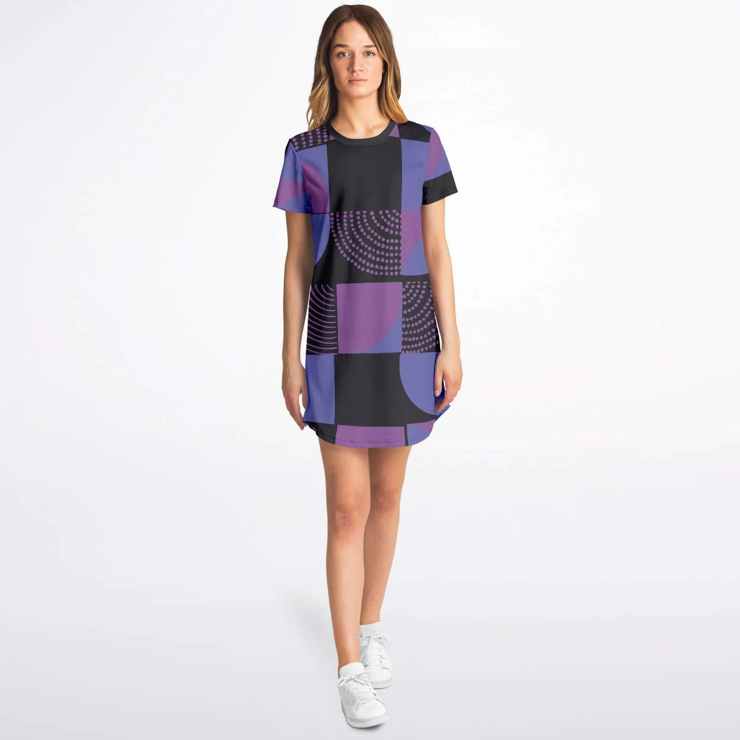 Blue Violet Black Geometric T Shirt Dress