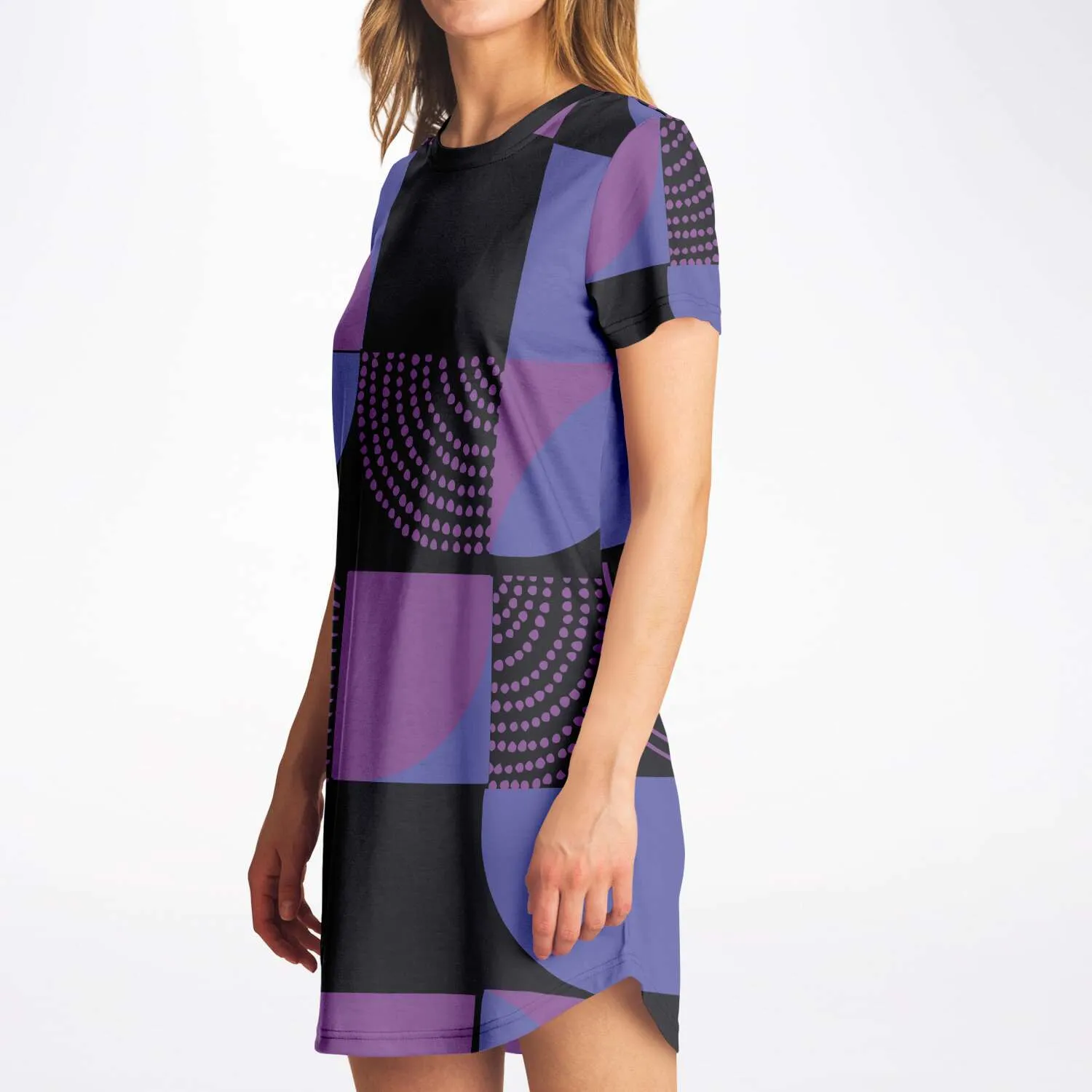 Blue Violet Black Geometric T Shirt Dress