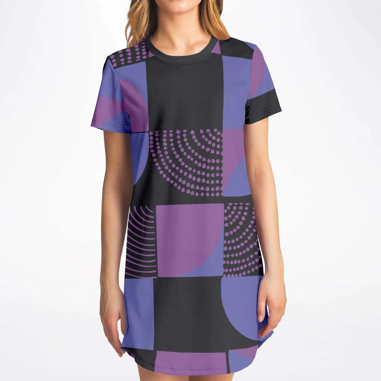 Blue Violet Black Geometric T Shirt Dress