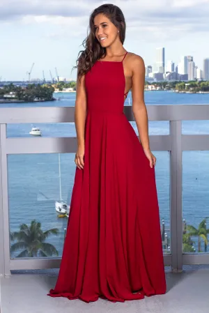 Burgundy Maxi Dress with Strappy Back