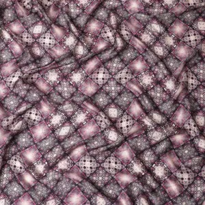 Burgundy Twilight Printed Silk Satin Fabric - 110cm, Indian Artisanal Elegance, Luxurious Drape-D17698