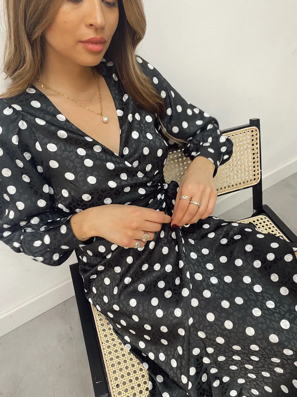 Charlotte Wrap Midi Dress / Mono Spot