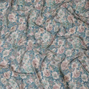 Classic Blue Floral Viscose Crepe Fabric - 110cm Wide, Timeless Elegance, Online Purchase-D18110