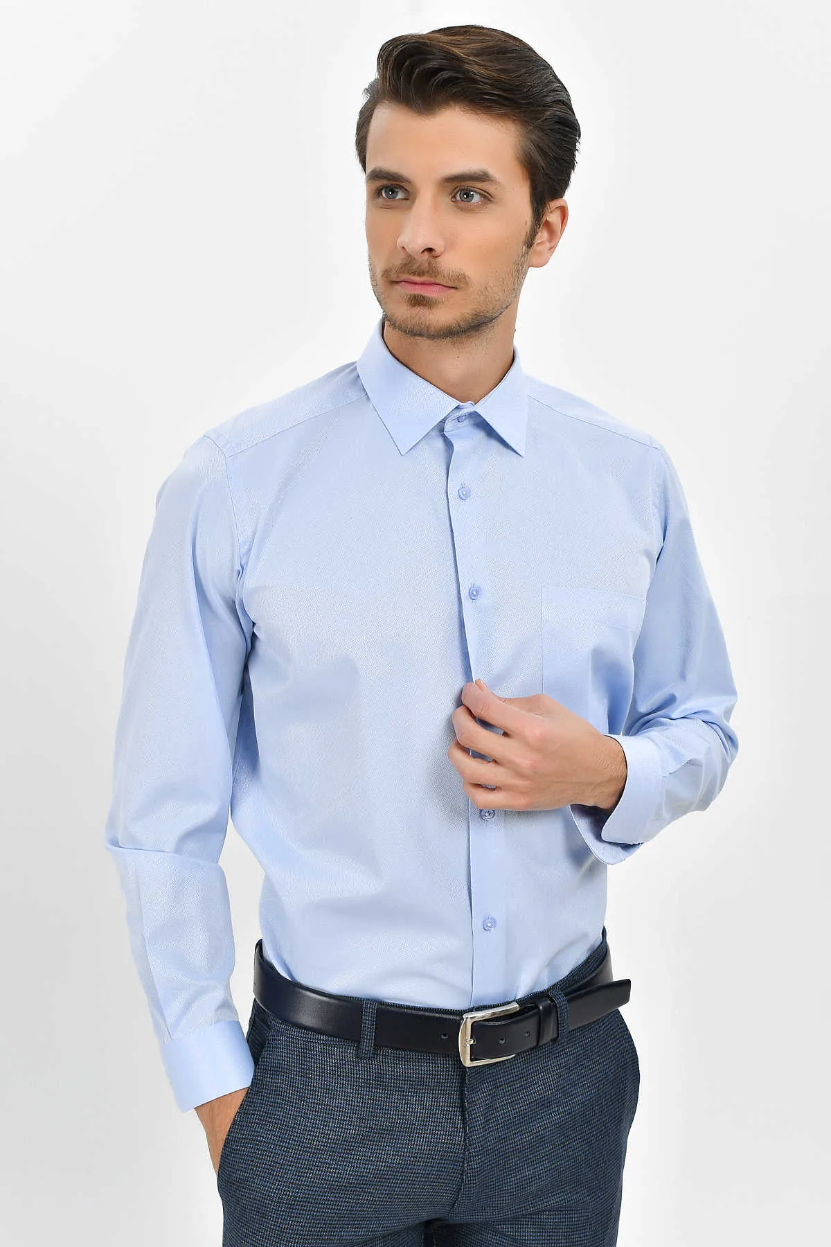 Classic Fit Long Sleeve Cotton Blend Blue Dress Shirt