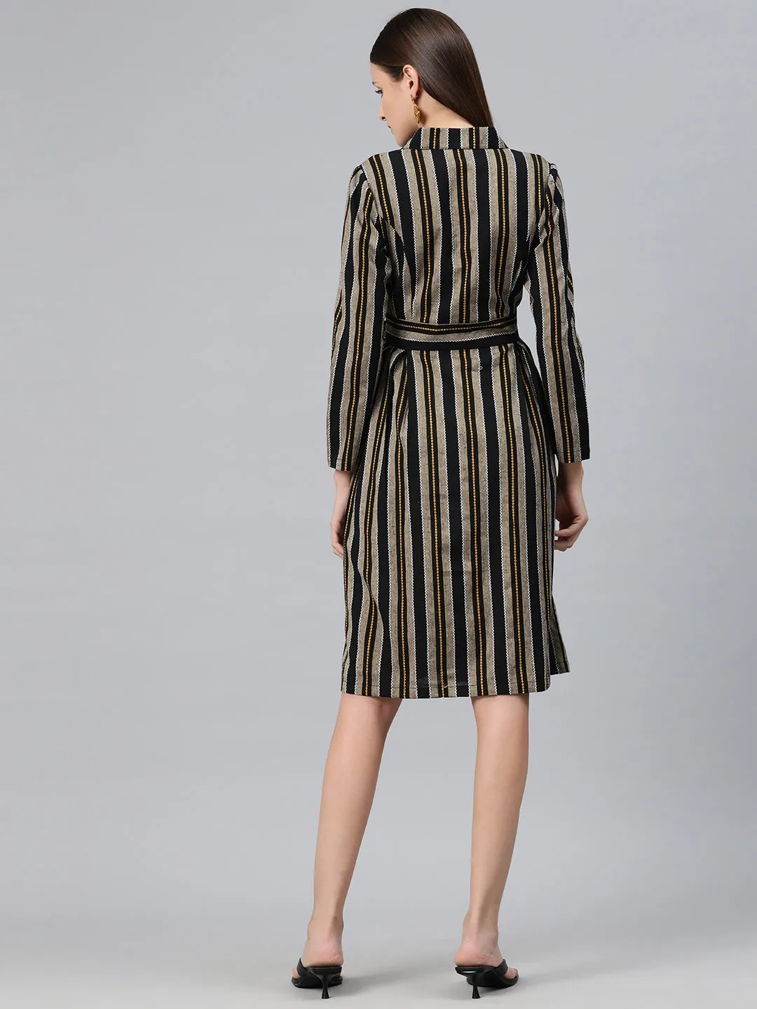 Cottinfab Women Striped Shirt Dress with Tie-Up Detail