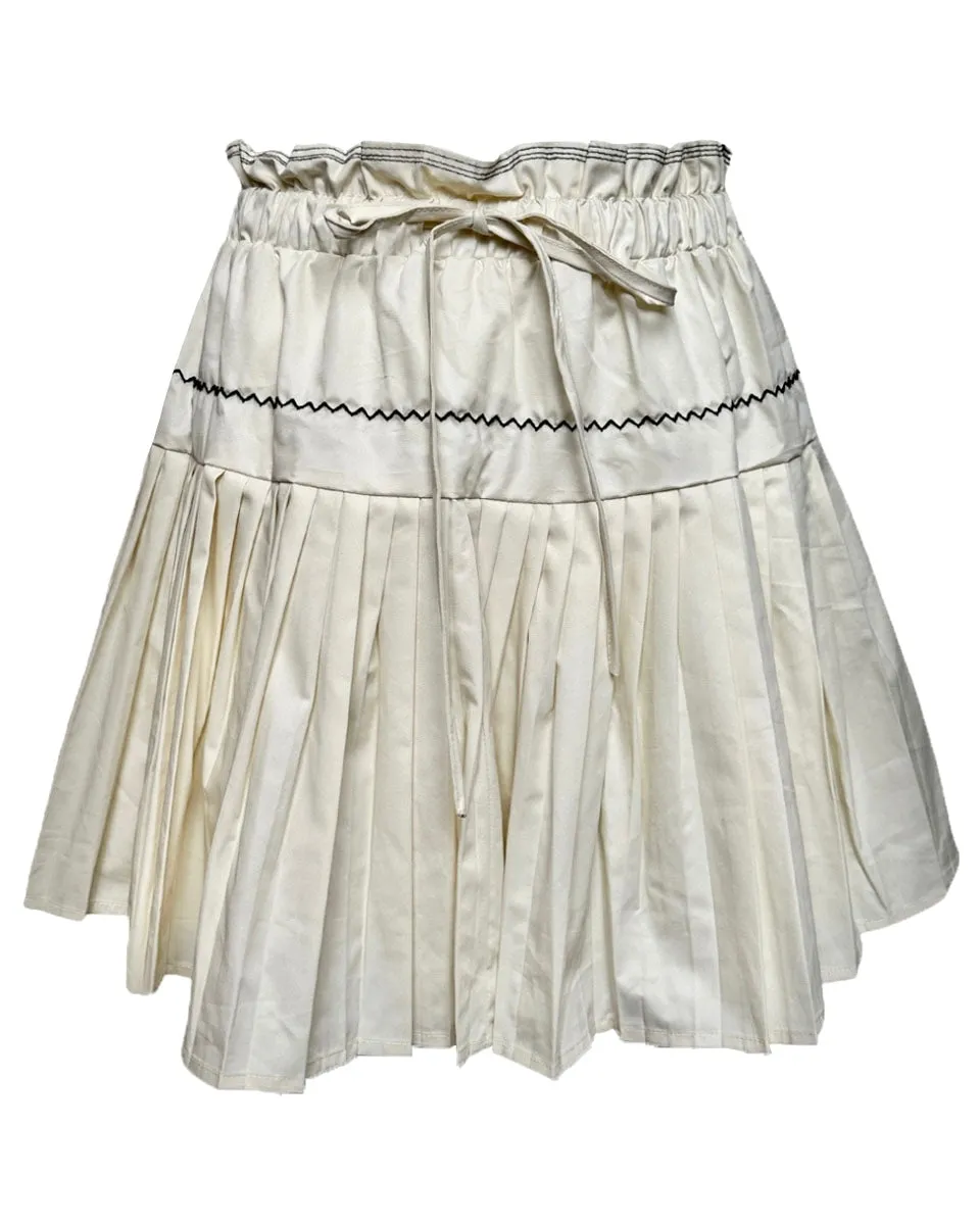 Cream Pleated Mini Skirt