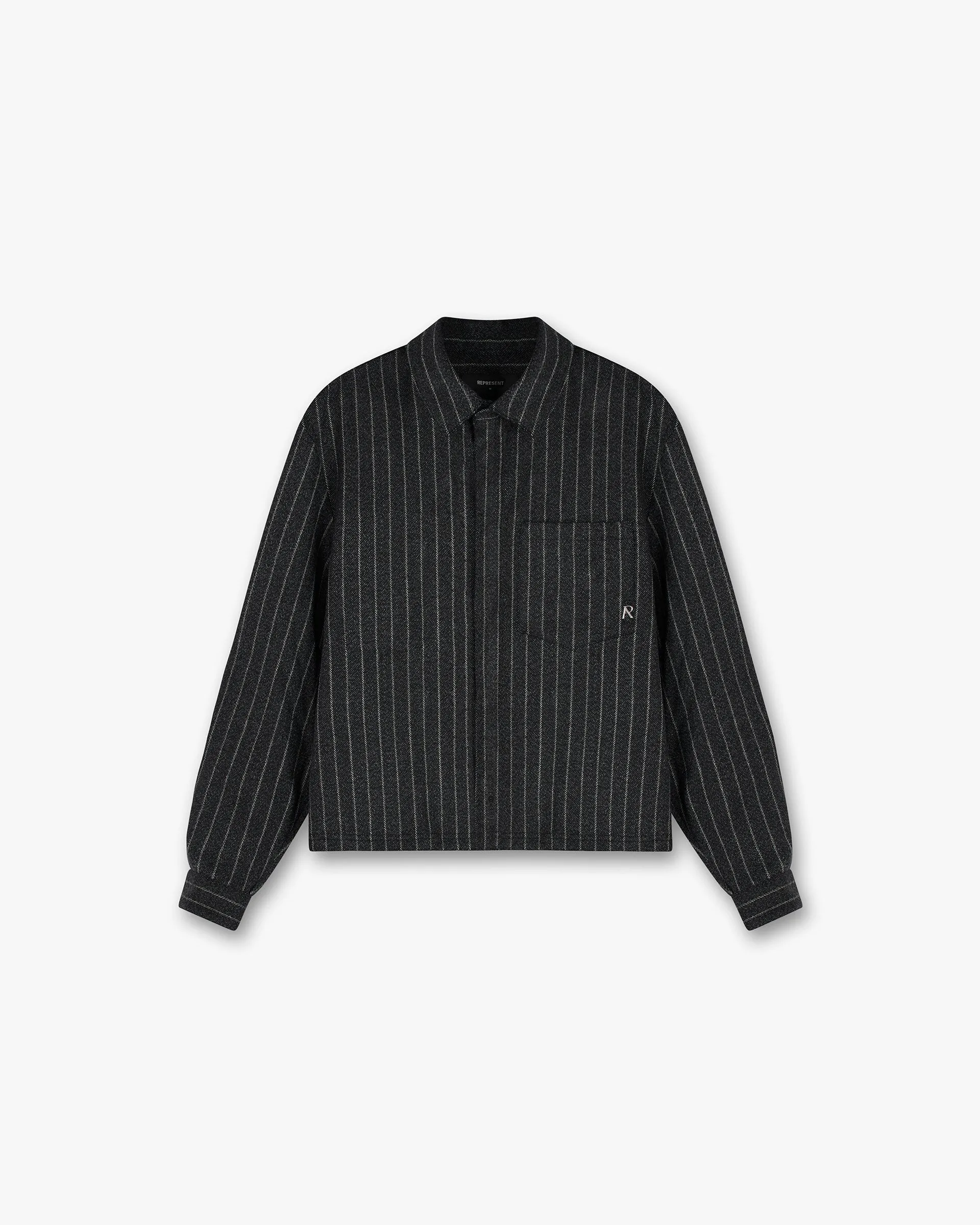 Cropped Dress Shirt - Black Pinstripe