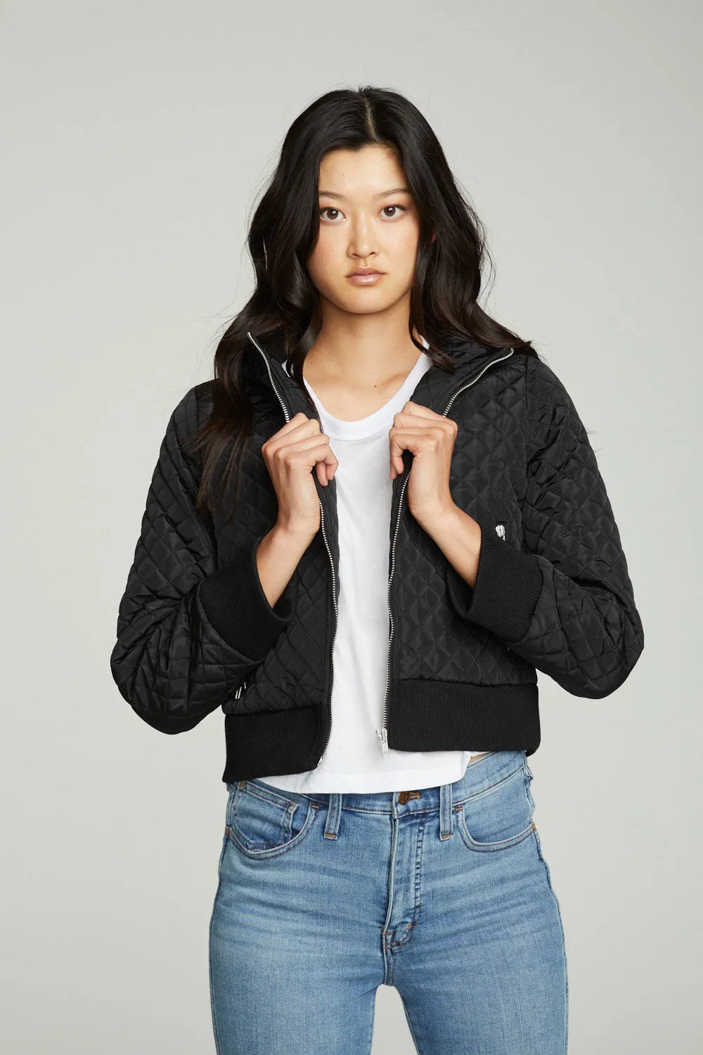 Cropped Hooded Jacket With Rib