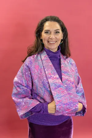 Cropped Kimono Jacket in Pink and Purple