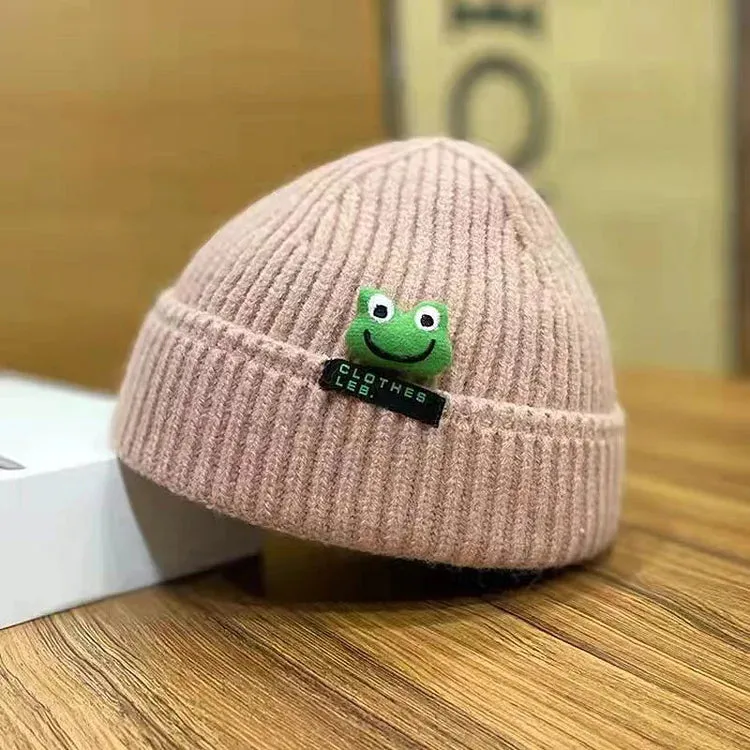 Cute Cartoon Frog Letter Knit Beanie Hat