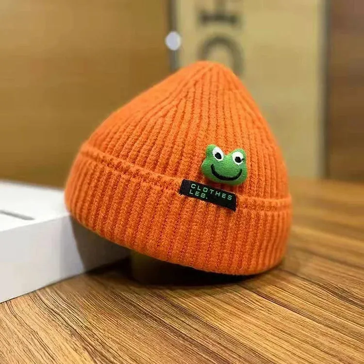 Cute Cartoon Frog Letter Knit Beanie Hat