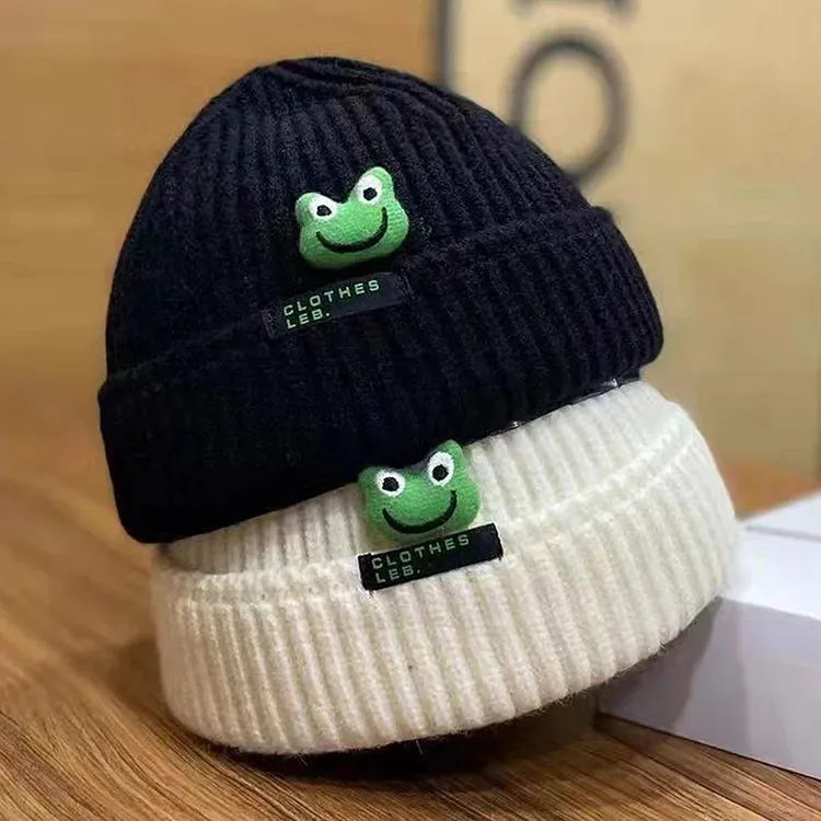 Cute Cartoon Frog Letter Knit Beanie Hat