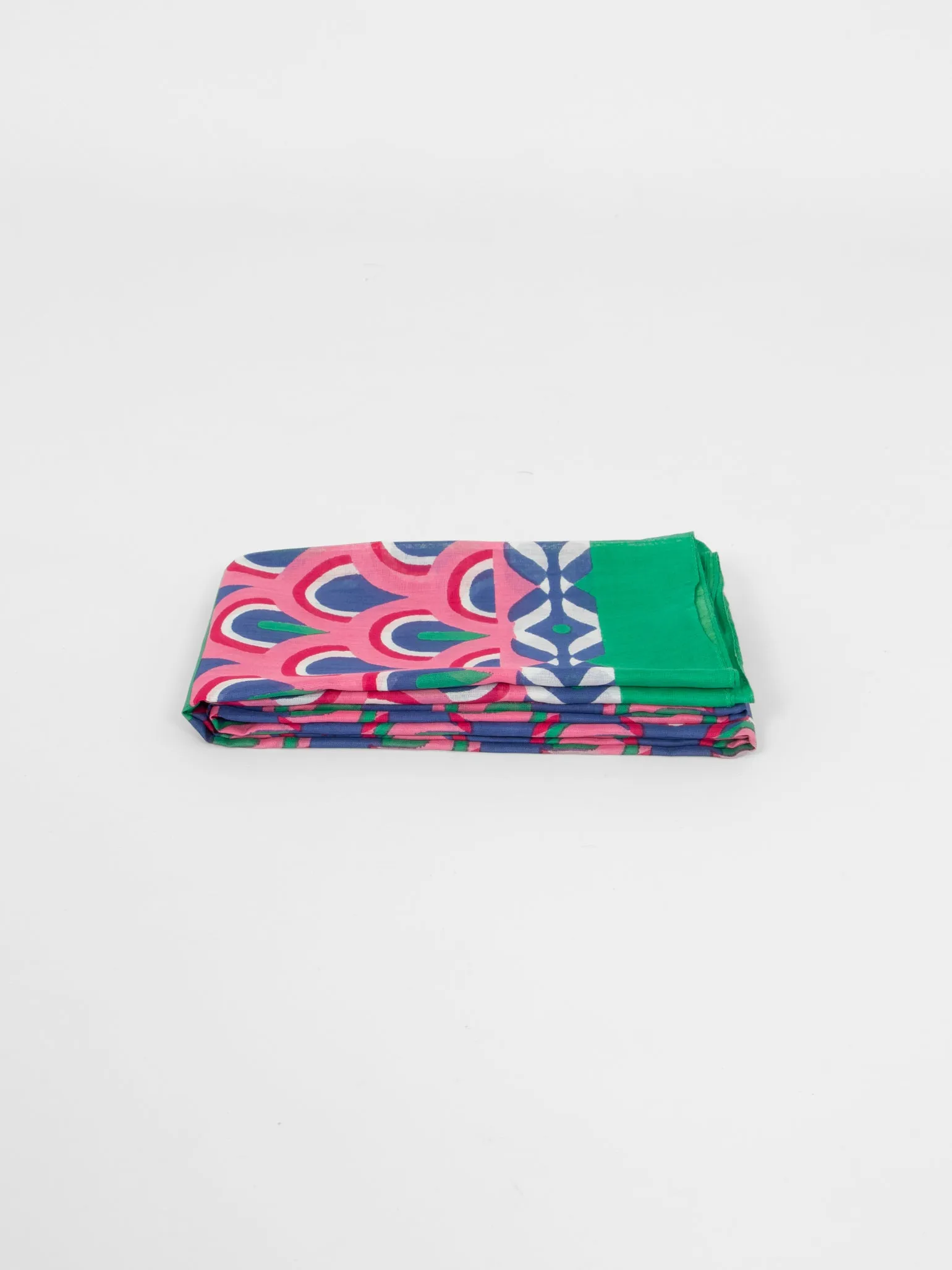 Dahlia Lightweight Cotton Scarf - Green/Pink, Retro Geometric