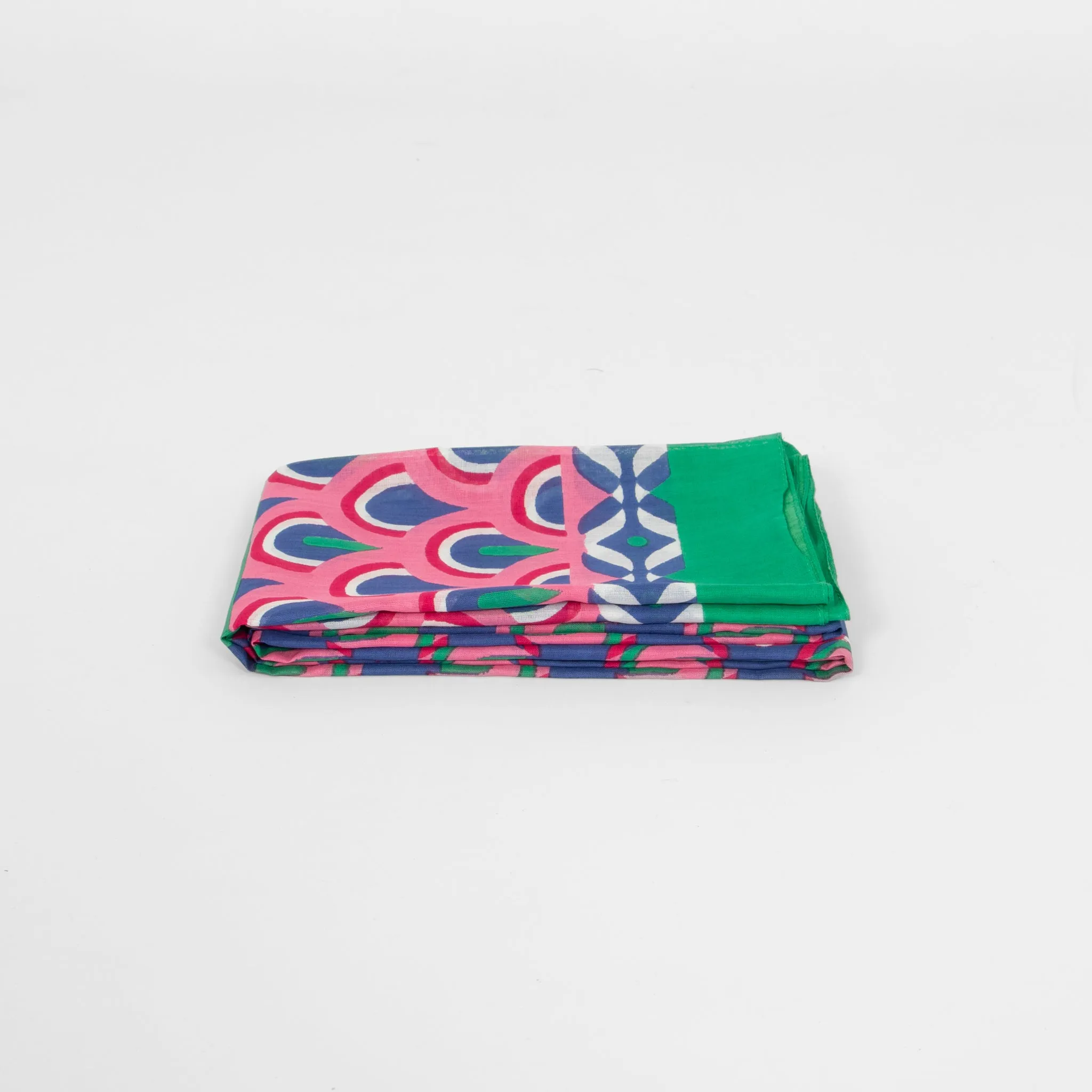 Dahlia Lightweight Cotton Scarf - Green/Pink, Retro Geometric