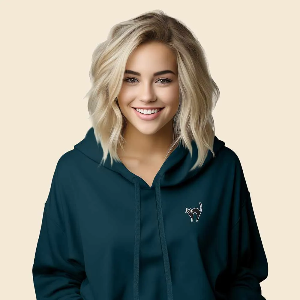 Dalix Black Cat Cropped Hoodie