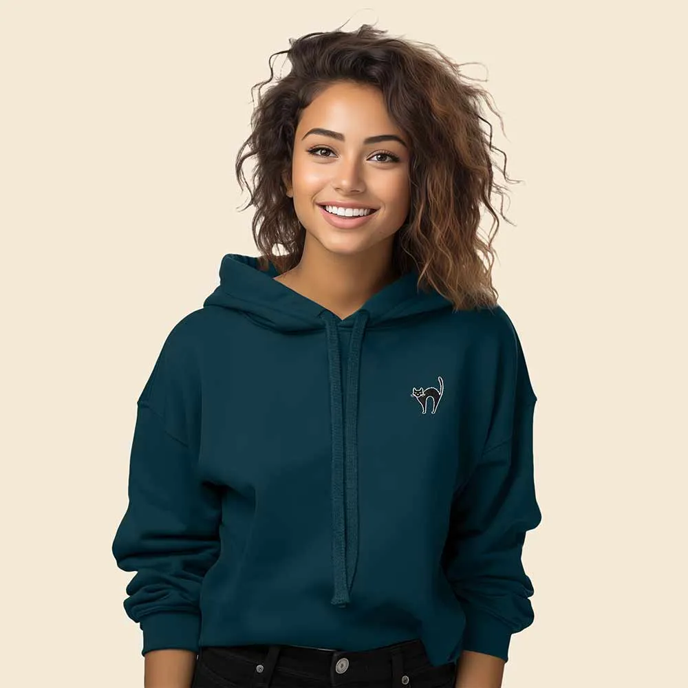 Dalix Black Cat Cropped Hoodie