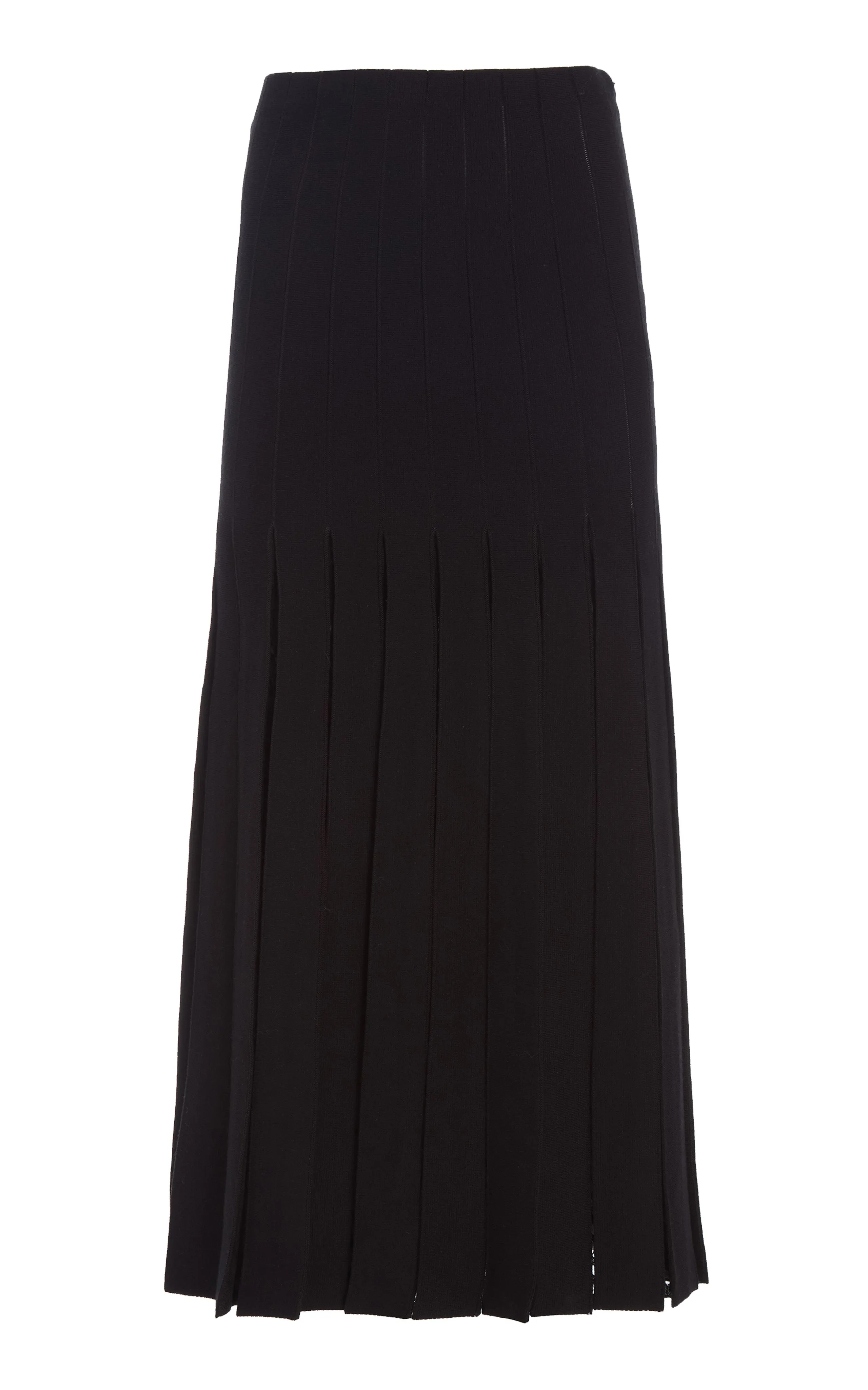 Debutante Knit Pleated Maxi Skirt in Black Merino Wool