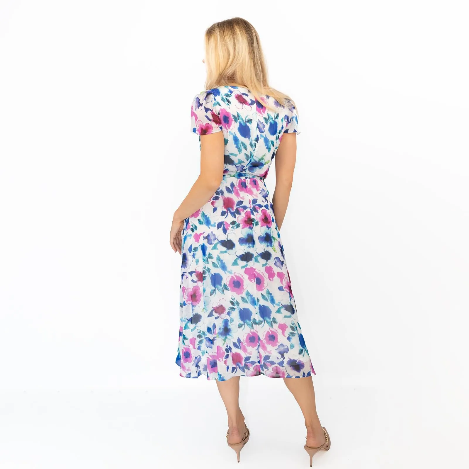 DKNY Midi Dress Floral Flutter Sleeve