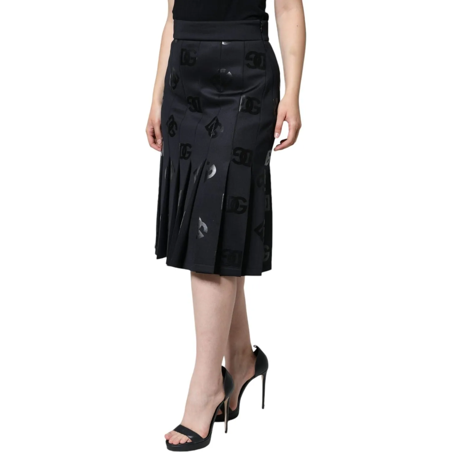 Dolce & Gabbana Black DG Monogram Pleated Midi Skirt