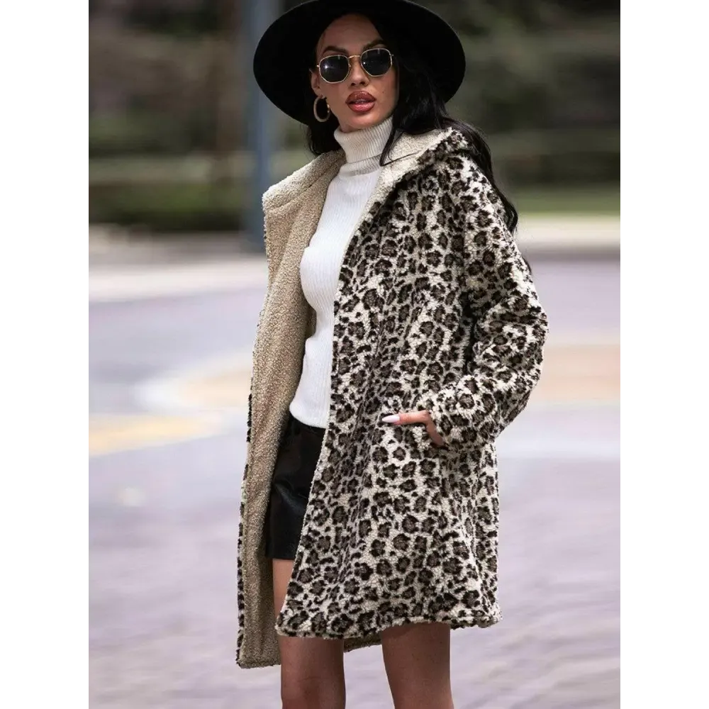 Embrace Luxury Fashion for Women with the Shiny Leopard Hooded Coat