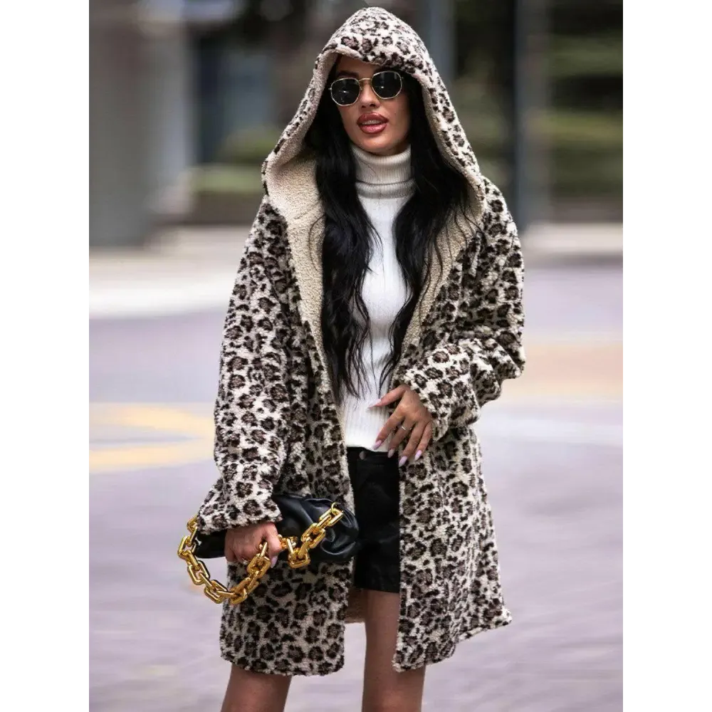 Embrace Luxury Fashion for Women with the Shiny Leopard Hooded Coat