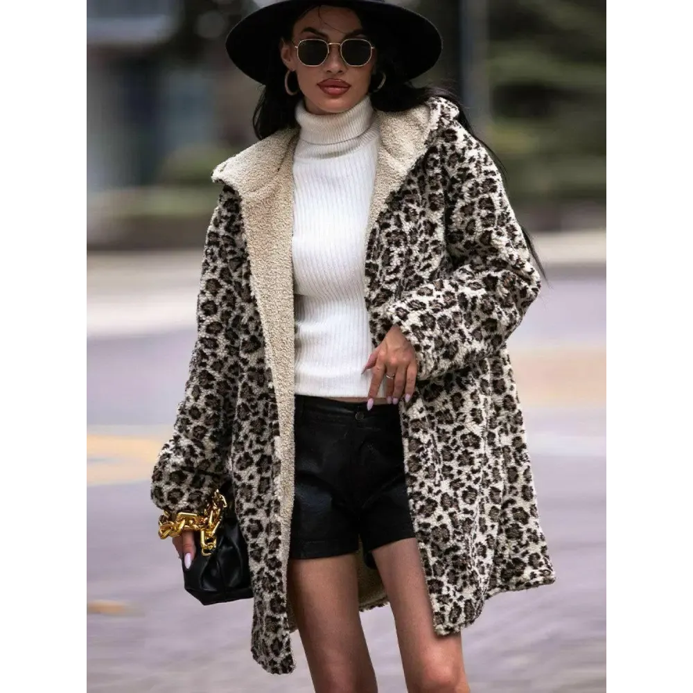 Embrace Luxury Fashion for Women with the Shiny Leopard Hooded Coat