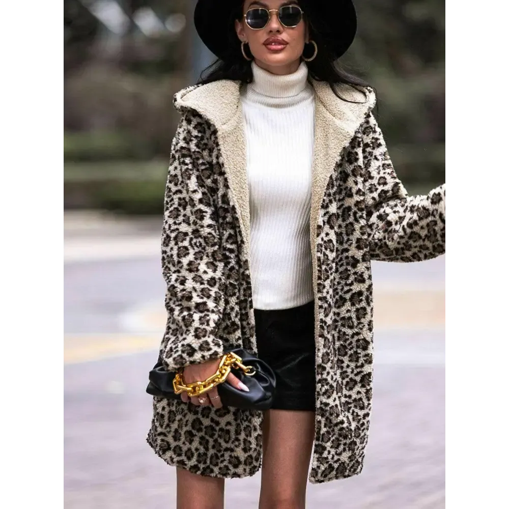 Embrace Luxury Fashion for Women with the Shiny Leopard Hooded Coat