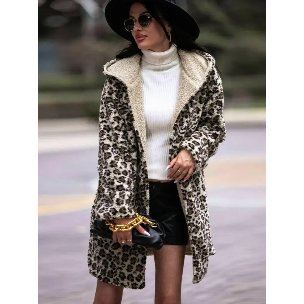 Embrace Luxury Fashion for Women with the Shiny Leopard Hooded Coat