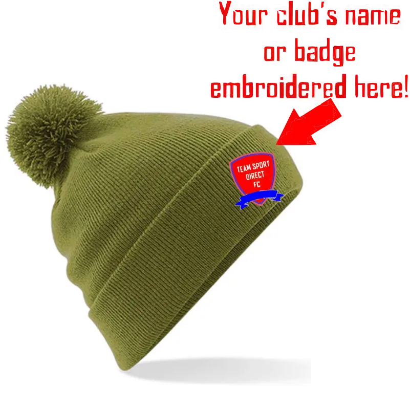 EMBROIDERED POM POM BEANIE MOSS